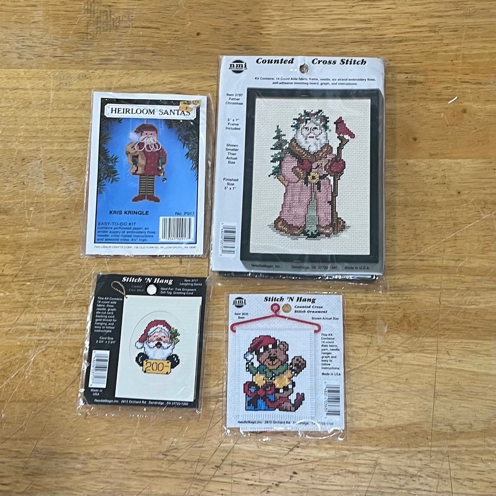 Vtg Christmas Cross Stitch Kit Lot NeedleMagic Heirloom Santas Father Christmas